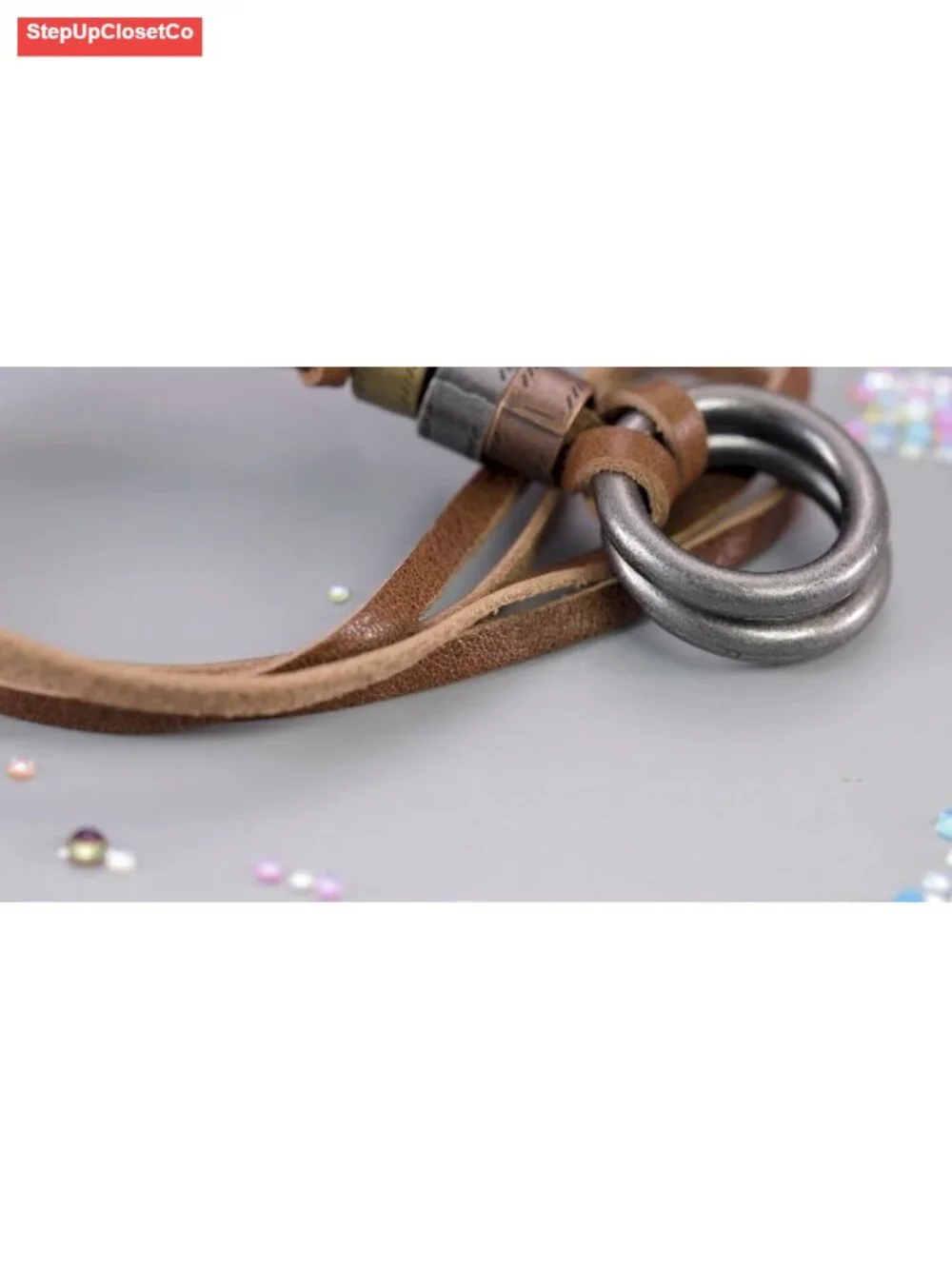 Leather Eyeglasses Necklace with Stainless Steel O-Rings Adjustable Reading